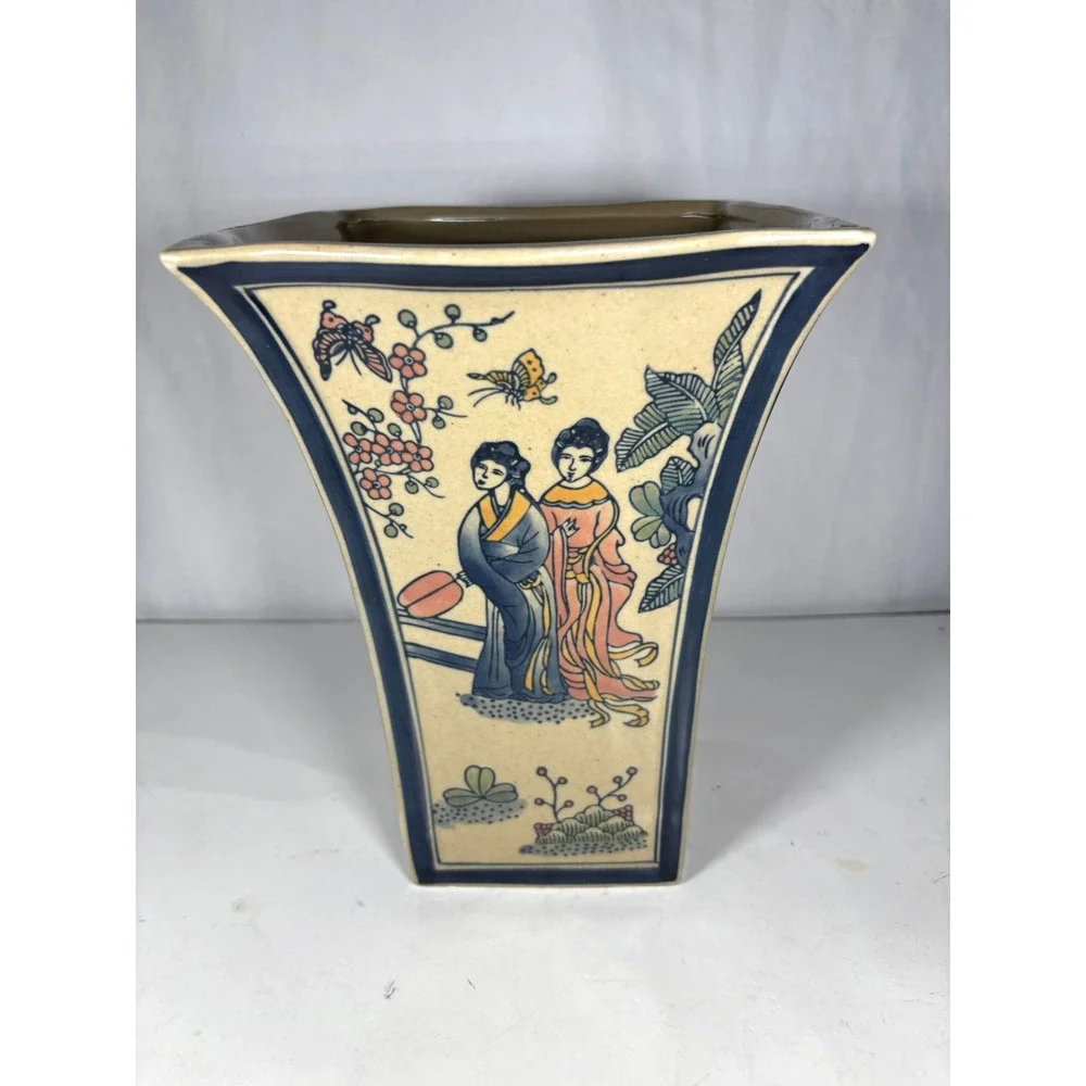 Vintage Asian Inspired‎ Ceramic Vase Geisha Women Butterfly Motif 10
